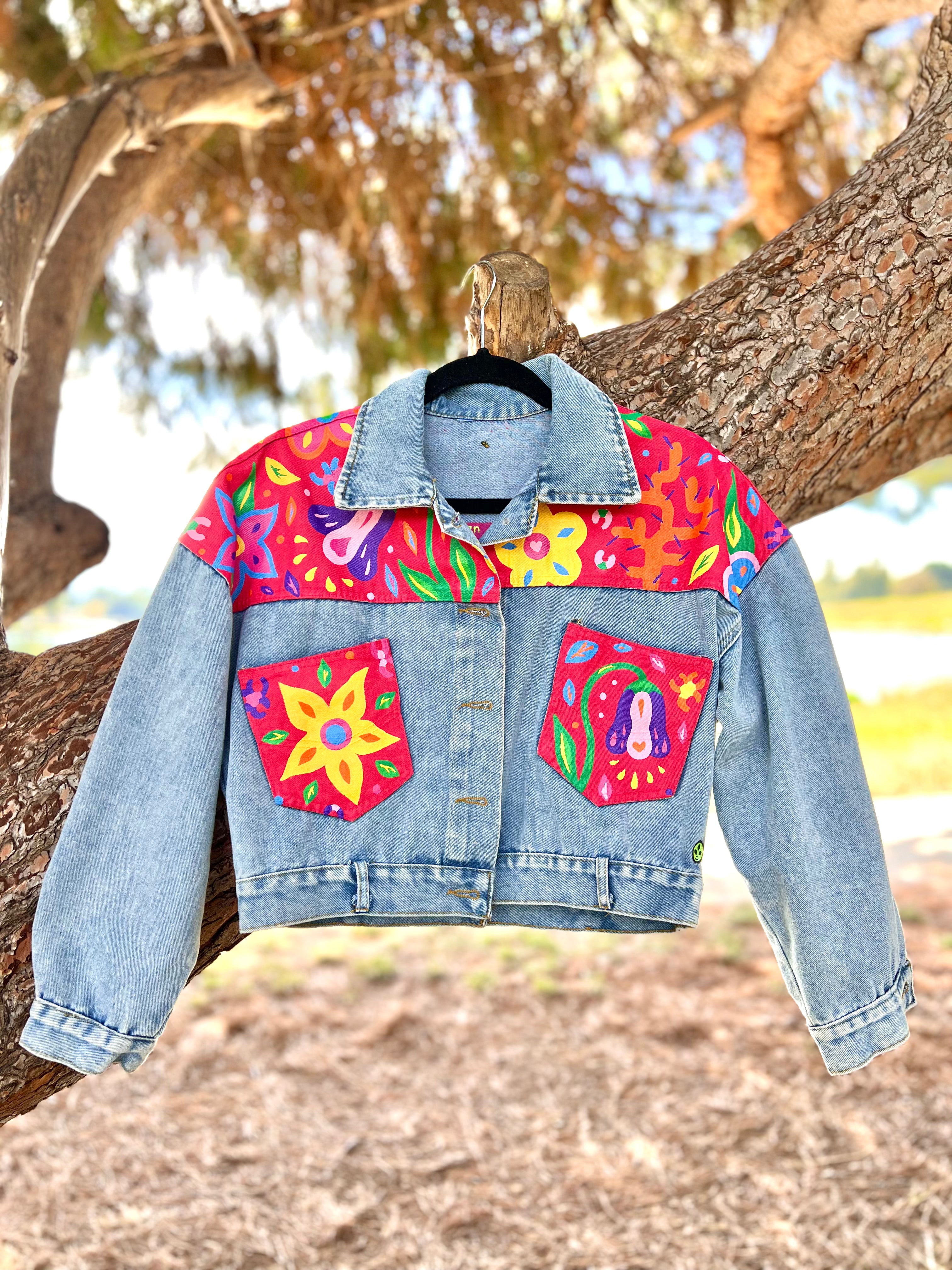 Hand Painted Denim Jeans Jacket With Flowers FLORAL BLOSSOM Hand-painted Denim Jacket