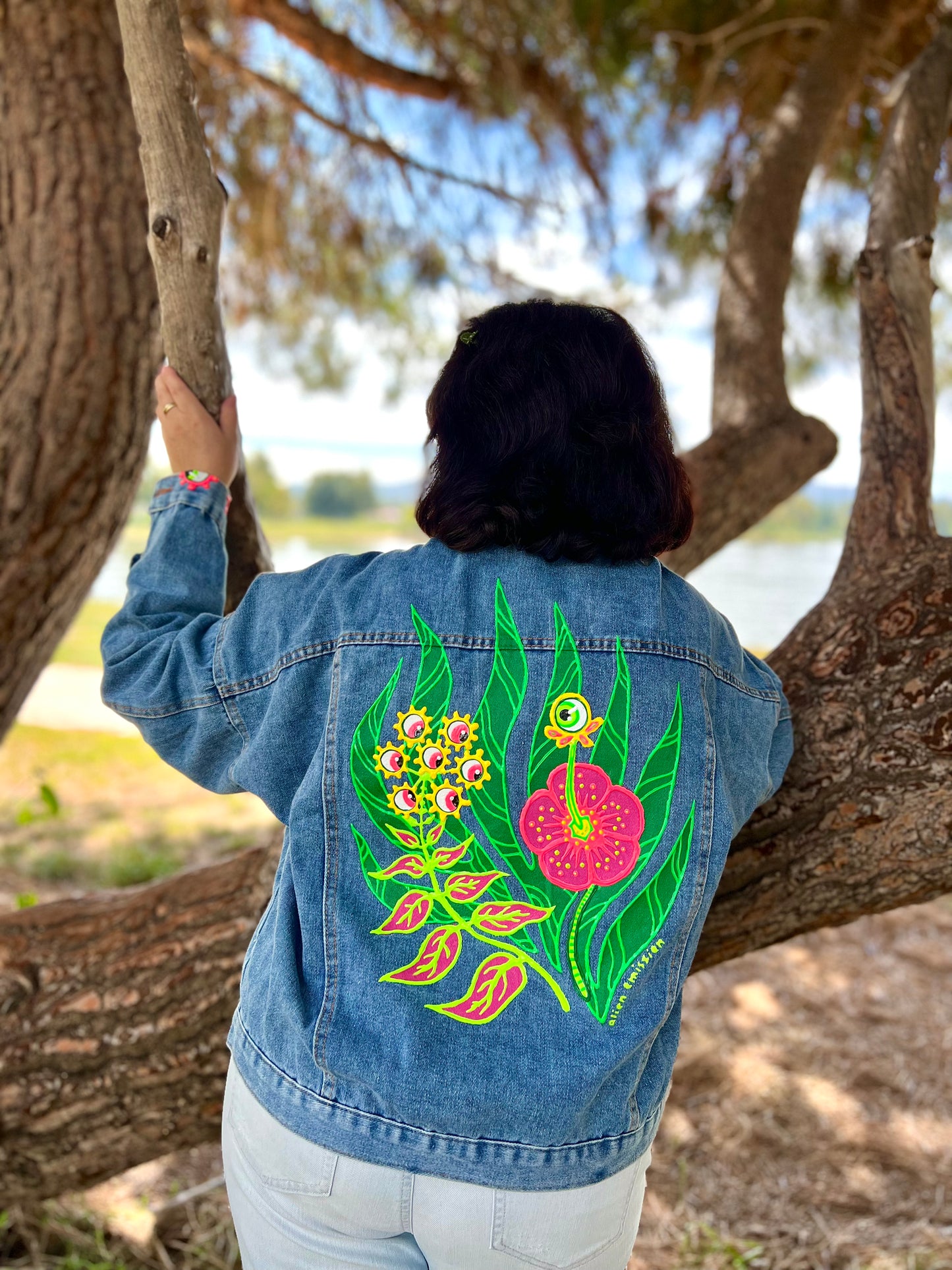 ALIEN FLORA hand-painted denim jacket