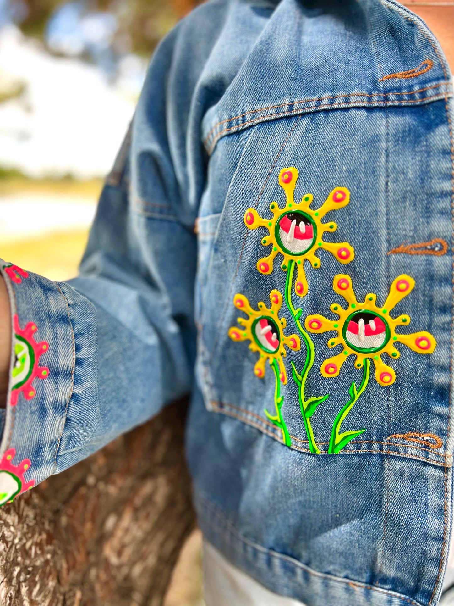 ALIEN FLORA hand-painted denim jacket