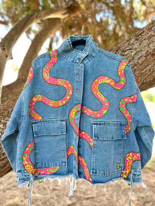 FLOWER TRAILS hand-painted denim jacket