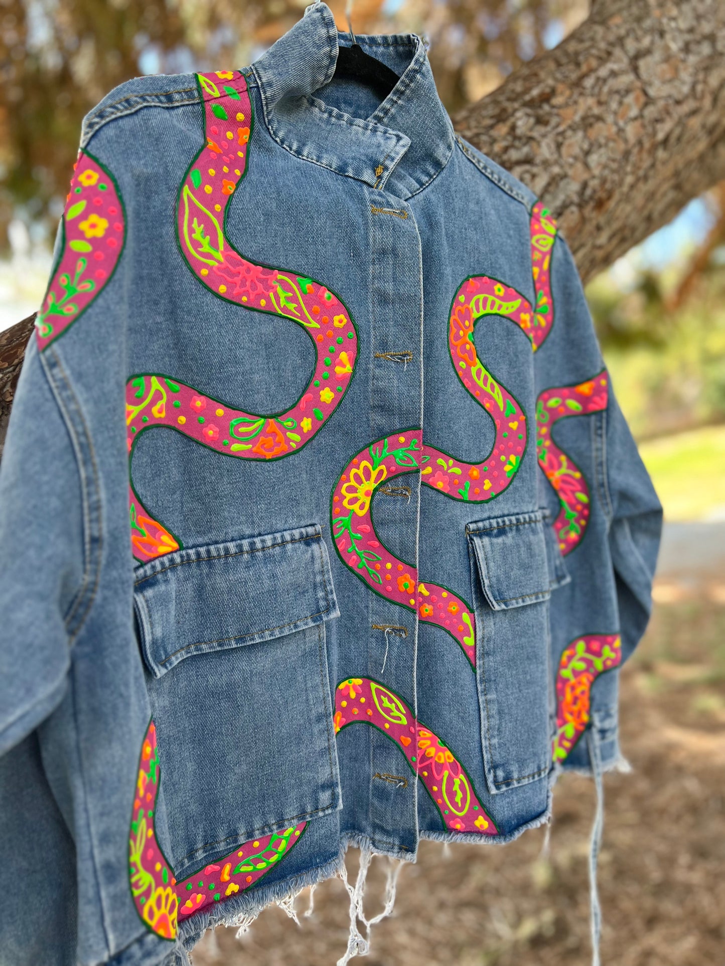 FLOWER TRAILS hand-painted denim jacket