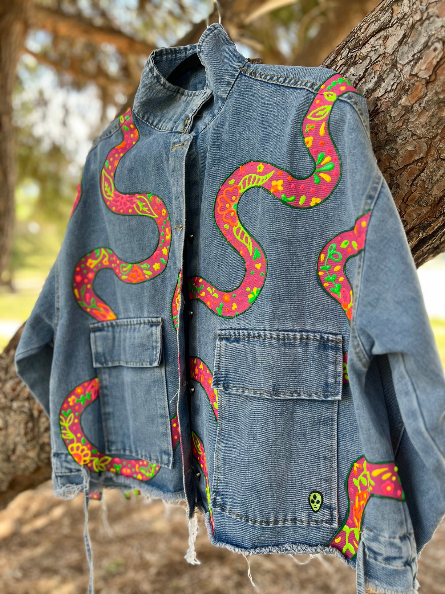 FLOWER TRAILS hand-painted denim jacket