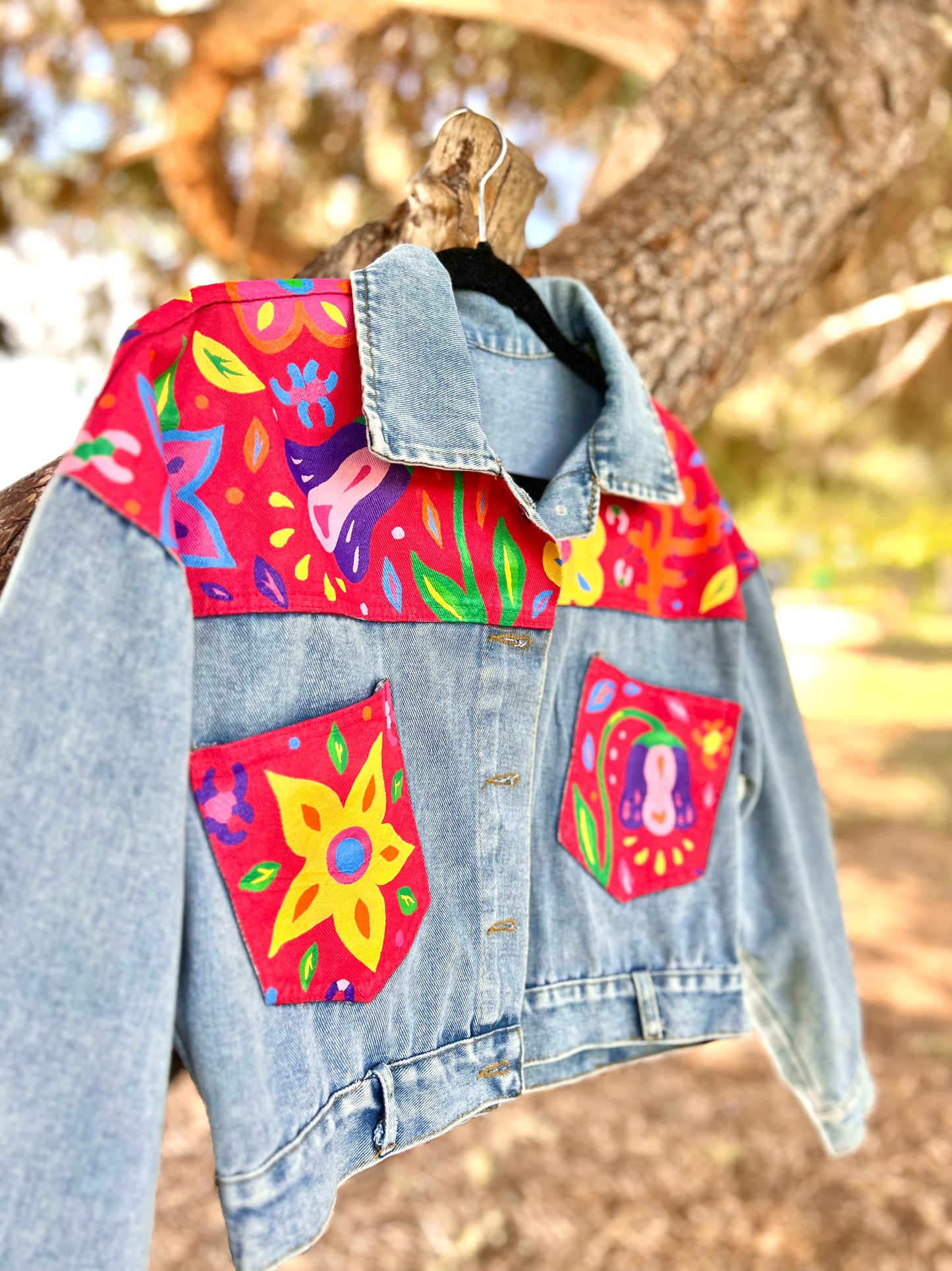 FLORAL BLOSSOM hand-painted denim jacket