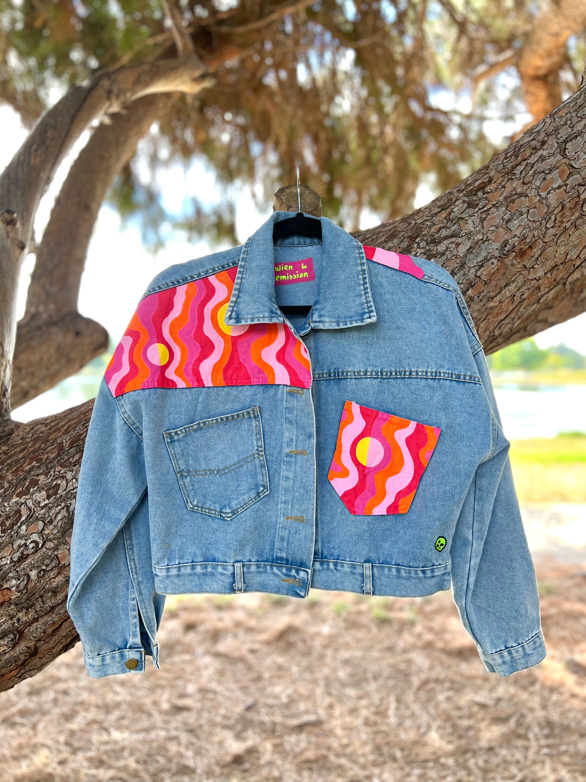 WARM SQUIGGLE hand painted denim jacket alien emission