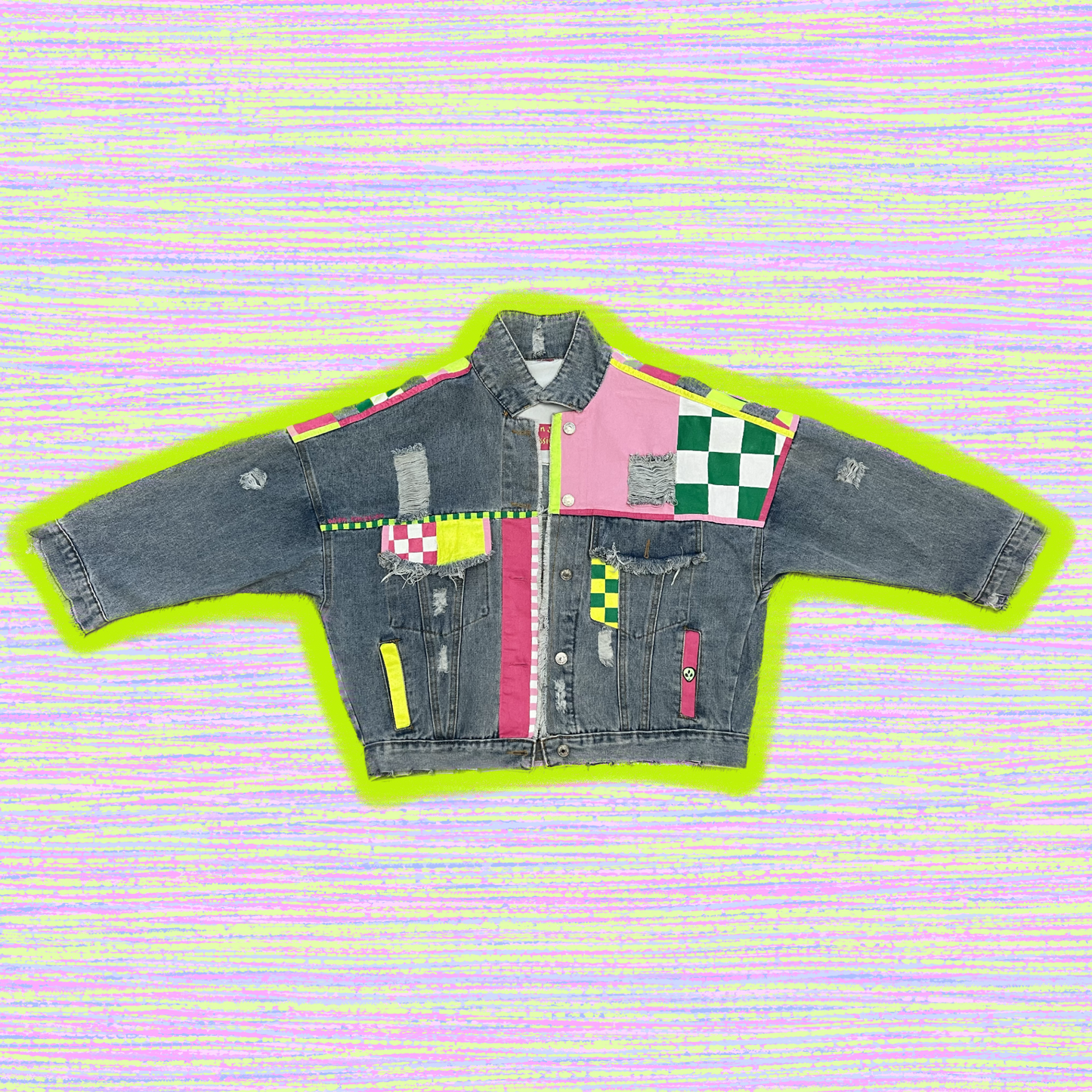 CHECKERED NEON hand-painted denim jacket