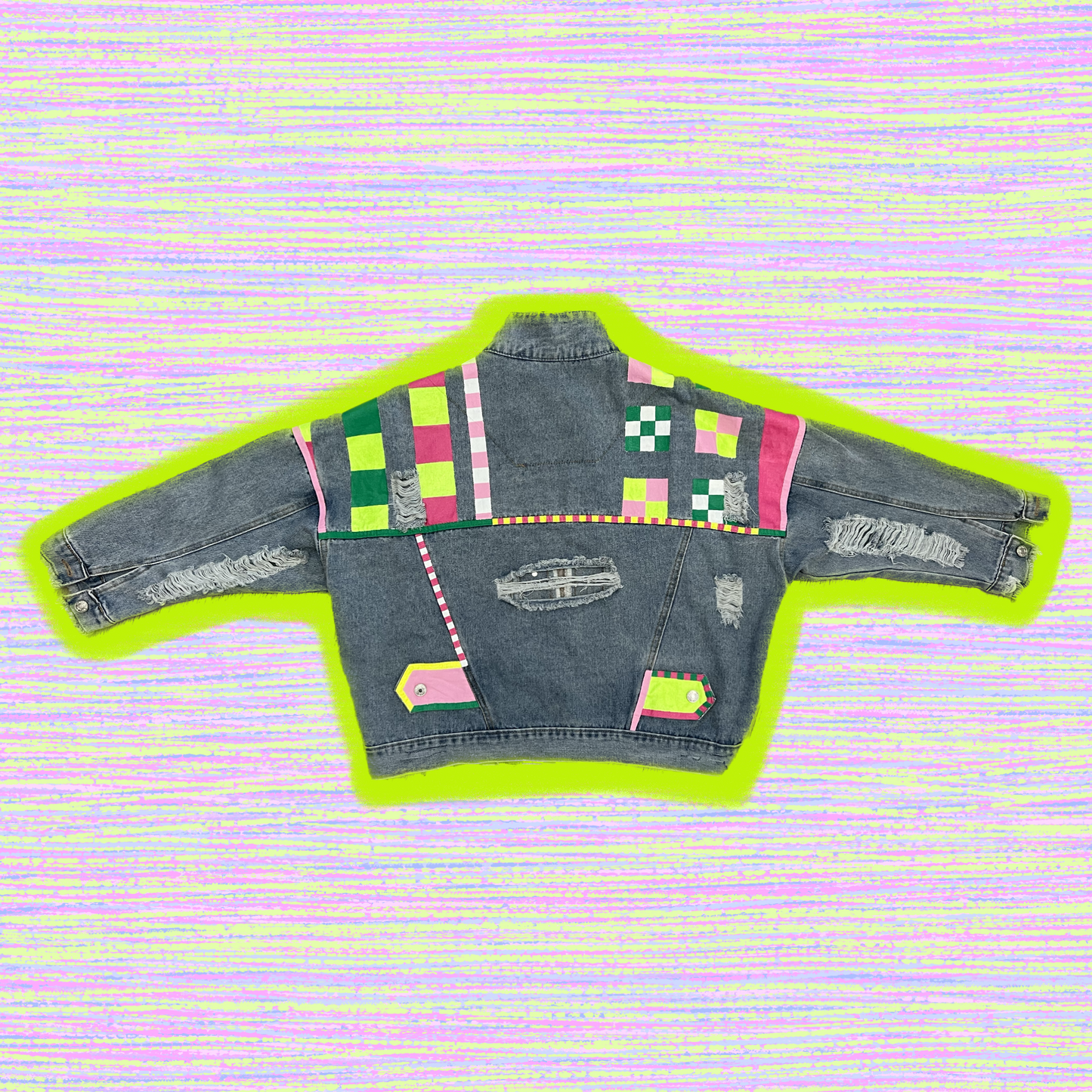 CHECKERED NEON hand-painted denim jacket