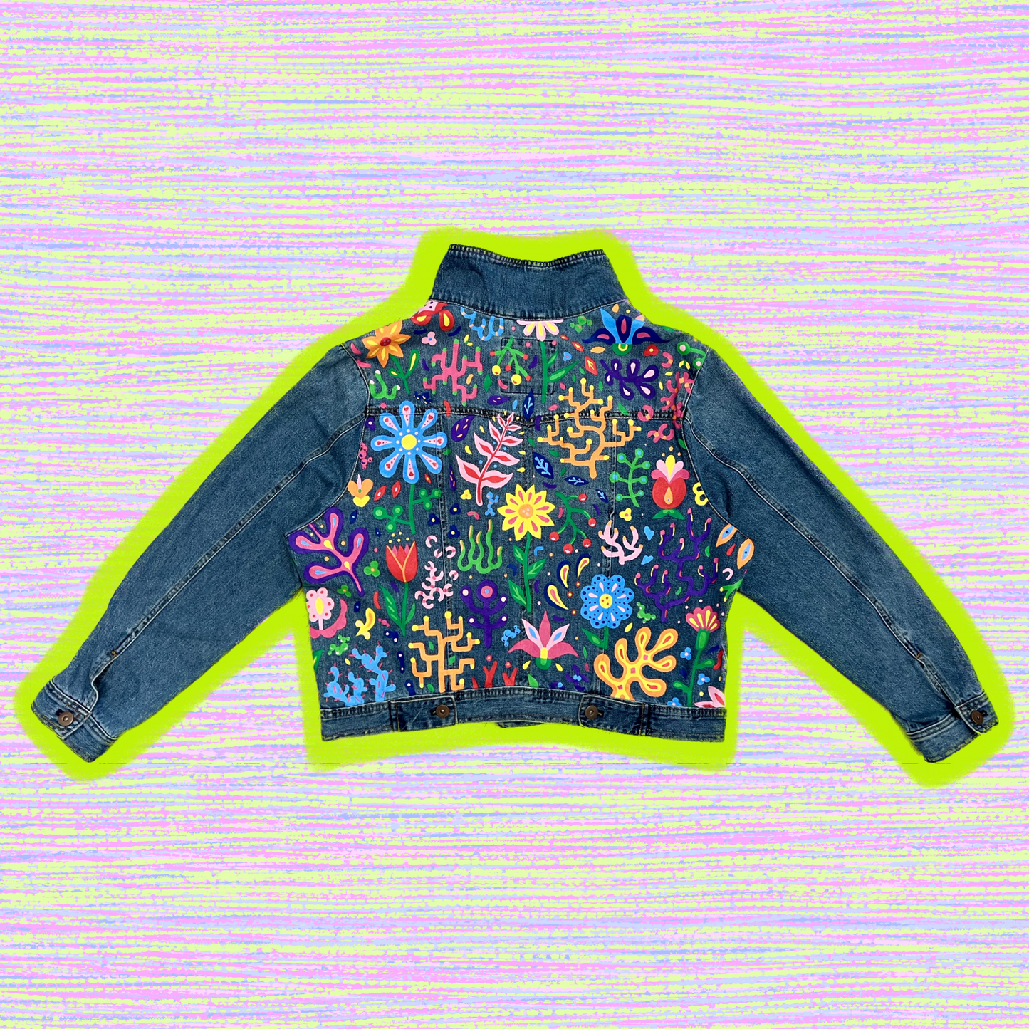 FLORAL CORAL hand-painted denim jacket