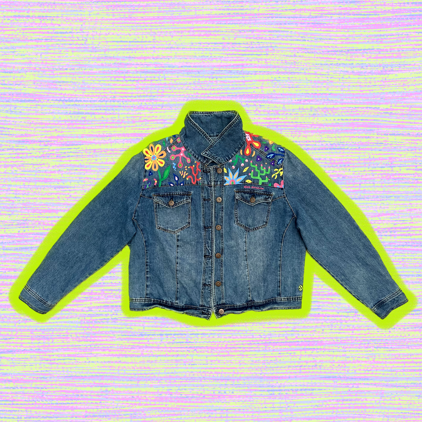 FLORAL CORAL hand-painted denim jacket