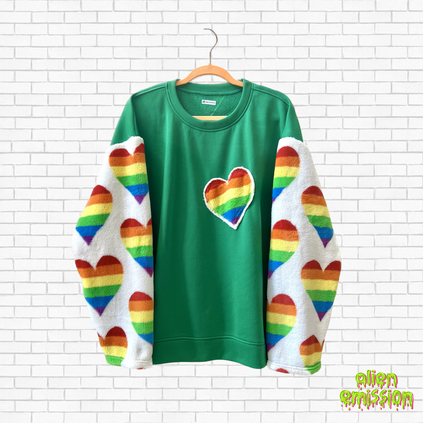 "Rainbow Love on Green" size XL