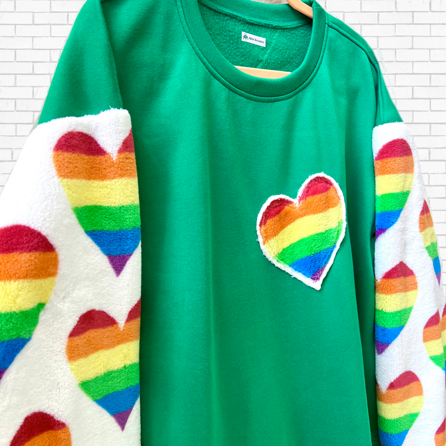 "Rainbow Love on Green" size XL