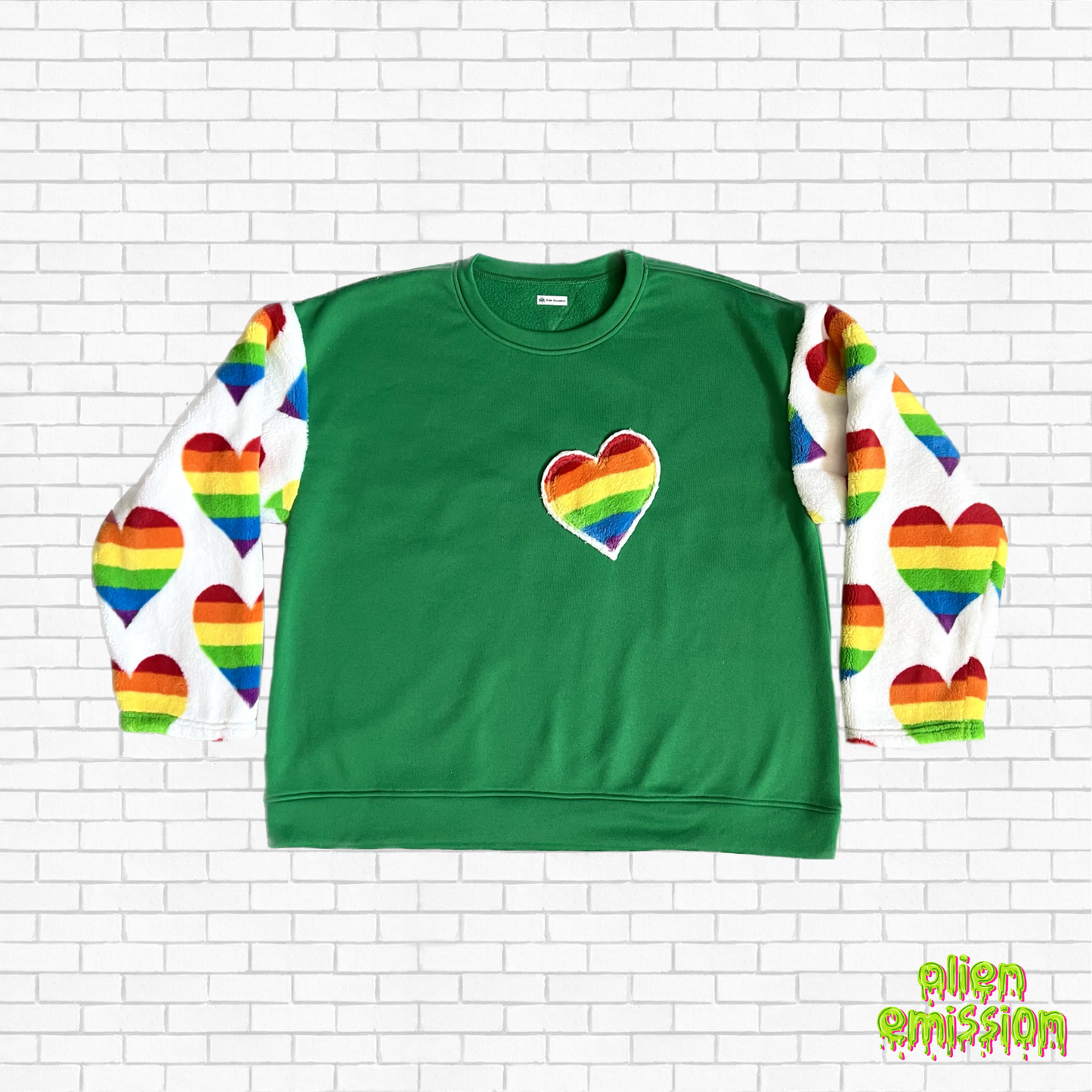 "Rainbow Love on Green" size XL